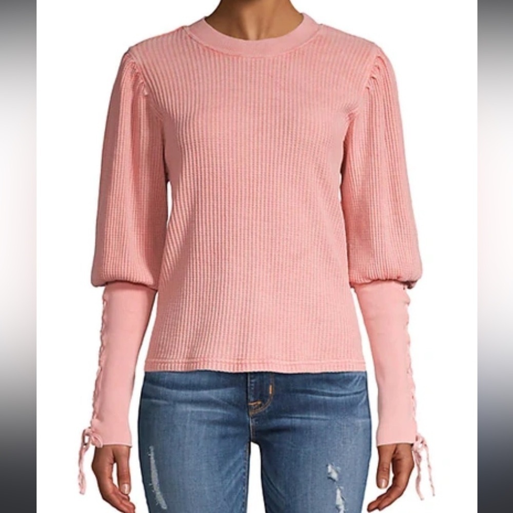 Free People FP One Tasha Puff Sleeve Thermal Top Pink Lace Up XS - Picture 1 of 8